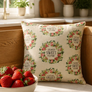 Erdbeeren Home Sweet Home Khaki Kissen