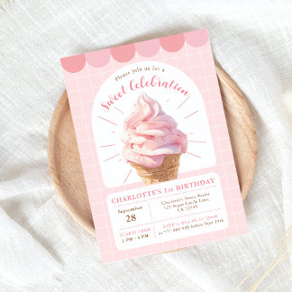 Erdbeeren Ice Cream Shop Geburtstagsfeier Einladun Einladung