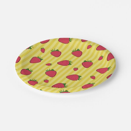 Erdbeeren-Illustration Pappteller (Schrägansicht)