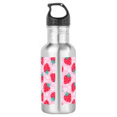 Erdbeeren im Blumenmuster mit Monogramm in Rosa un Edelstahlflasche (Rückseite)
