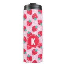 Erdbeeren im Blumenmuster mit Monogramm in Rosa un