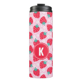Erdbeeren im Blumenmuster mit Monogramm in Rosa un Thermosbecher