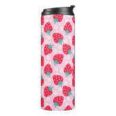 Erdbeeren im Blumenmuster mit Monogramm in Rosa un Thermosbecher (Nach links gedreht)