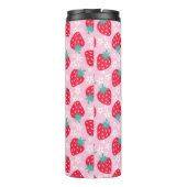 Erdbeeren im Blumenmuster mit Monogramm in Rosa un Thermosbecher (Rückseite)
