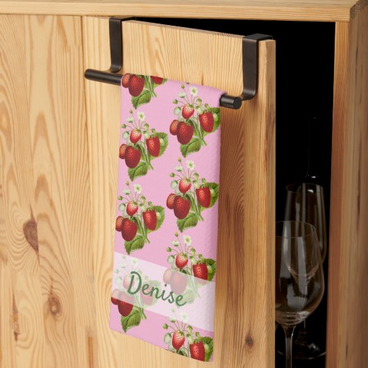Erdbeeren im Landhausstil Rosa Geschirrtuch (Drittel gefaltet)