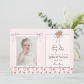 Erdbeeren im Sommer Rosa Band Dankeskarte (Stehend Vorderseite)