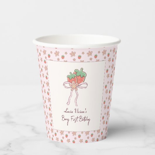 Erdbeeren im Sommer Rosa Band Pappbecher (Vorderseite)