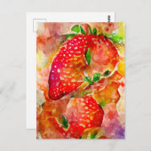 Erdbeeren in Aquarell. Gemalte Früchte. Postkarte (Vorne/Hinten)