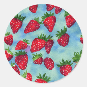Erdbeeren in Aquarellfarben Runder Aufkleber