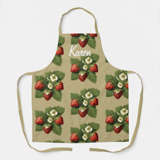 Erdbeeren in beige - personalisiert schürze (Vorderseite)