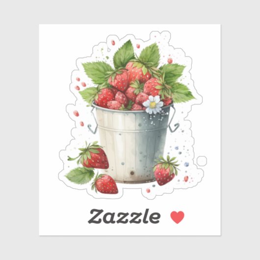 Erdbeeren in einem Eimer Aufkleber (Blatt)