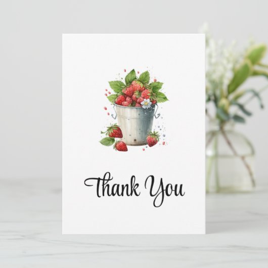 Erdbeeren in einem Eimer Dankeskarte (Stehend Vorderseite)