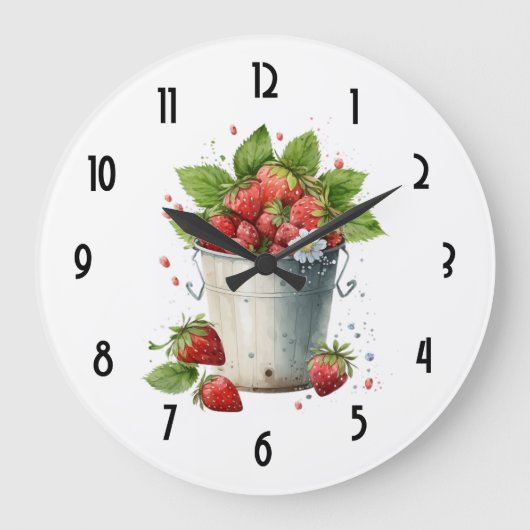 Erdbeeren in einem Eimer Große Wanduhr (Vorderseite)