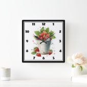 Erdbeeren in einem Eimer Quadratische Wanduhr (Zuhause)