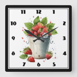 Erdbeeren in einem Eimer Quadratische Wanduhr