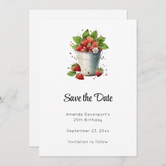 Erdbeeren in einem Eimer Save The Date (Vorne/Hinten)