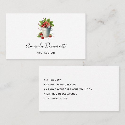 Erdbeeren in einem Eimer Visitenkarte (Vorne/Hinten)