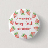 Erdbeeren in Wasserfarben 1. Geburtstag Party Button (Vorderseite)