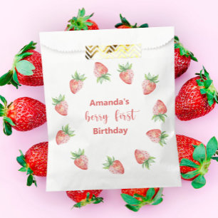 Erdbeeren in Wasserfarben 1. Geburtstag Party Geschenktütchen