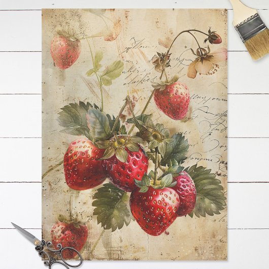 Erdbeeren in Wasserfarben auf Parchment-Dekoupage Seidenpapier
