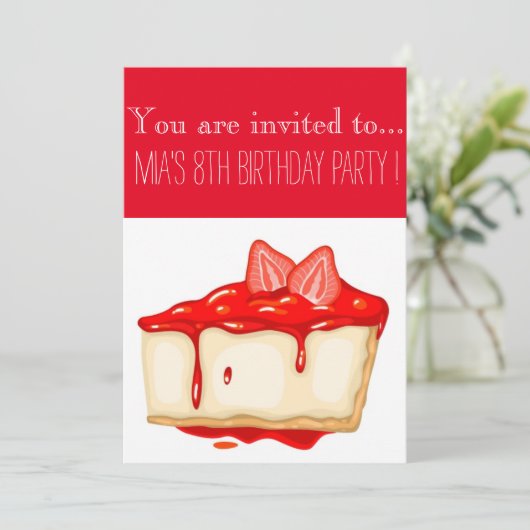 Erdbeeren-Käsekuchen-Mädchen oder zwischen Geburts Einladung (Stehend Vorderseite)