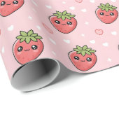 Erdbeeren Kawaii Herzen Valentinstag Geschenkpapier (Rolleneckpunkt)
