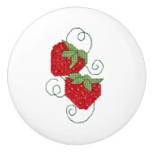 Erdbeeren Kreuzstich Keramikknauf (Vorderseite)