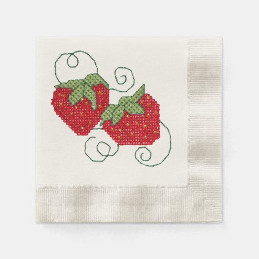 Erdbeeren Kreuzstich Serviette (Vorderseite)