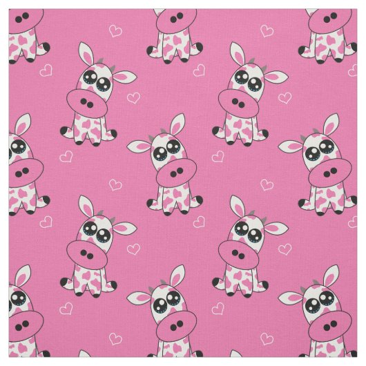 🍓 🐄 Erdbeeren Kühe mit Herz, rosa, maßgeschneide Stoff (Muster)