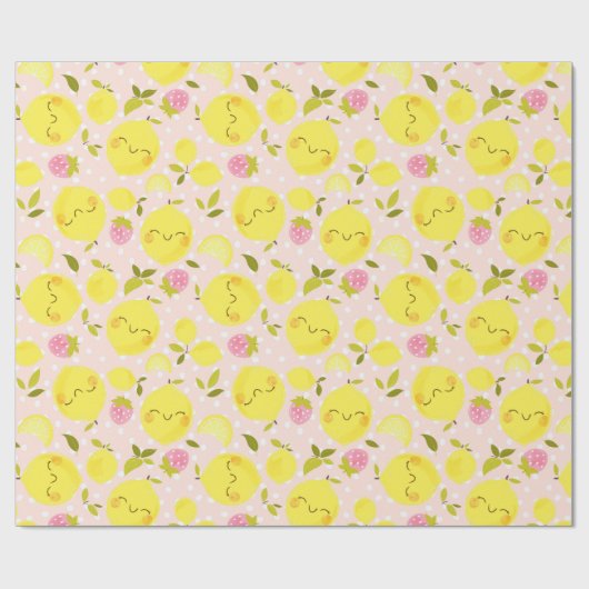 Erdbeeren Lemon rosa Wrapping Paper Geschenkpapier (Flach)