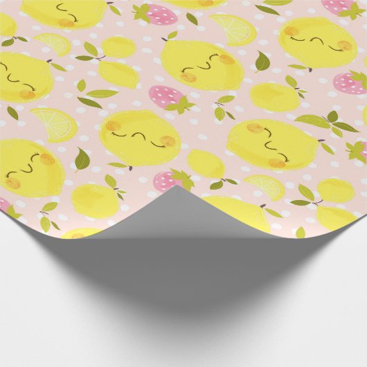 Erdbeeren Lemon rosa Wrapping Paper Geschenkpapier (Ecke)