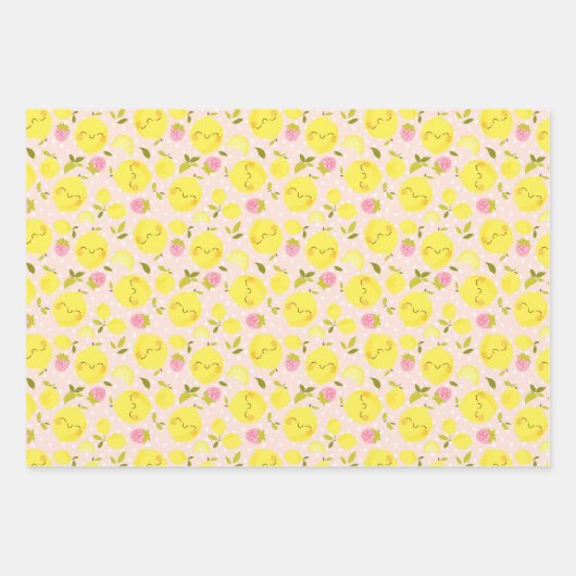 Erdbeeren Lemon rosa Wrapping Paper Geschenkpapier Set (Vorderseite 3)