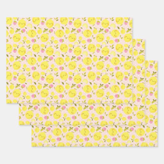 Erdbeeren Lemon rosa Wrapping Paper Geschenkpapier Set (Set)