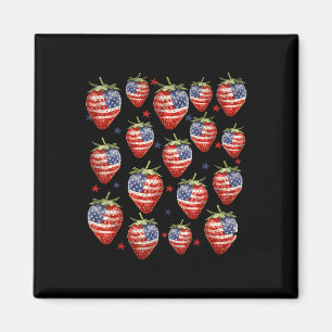Erdbeeren Lustiges Amerikanisches Mädchen Glücklic Magnet