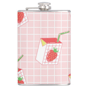 Erdbeeren Milk Cartoon: Spielerische Muster Flachmann