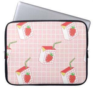 Erdbeeren Milk Cartoon: Spielerische Muster Laptopschutzhülle