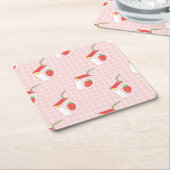 Erdbeeren Milk Cartoon: Spielerische Muster Rechteckiger Pappuntersetzer (angewinkelt)