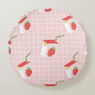 Erdbeeren Milk Cartoon: Spielerische Muster Rundes Kissen