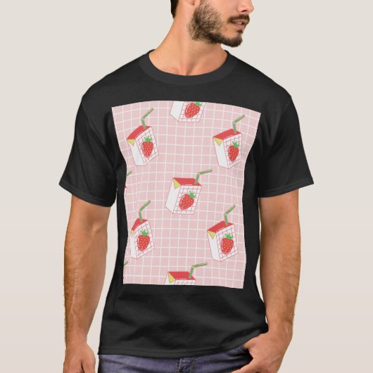 Erdbeeren Milk Cartoon: Spielerische Muster T-Shirt (Vorderseite)