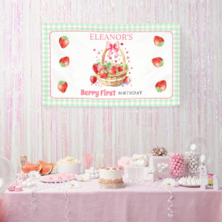 Erdbeeren Minze Gingham Berry Erster Geburtstag Banner
