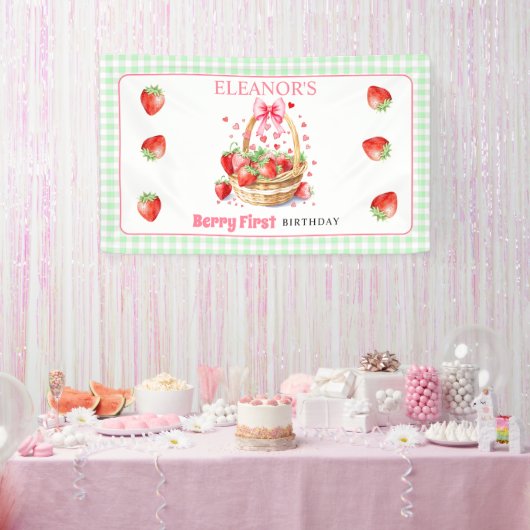 Erdbeeren Minze Gingham Berry Erster Geburtstag Banner (Party)