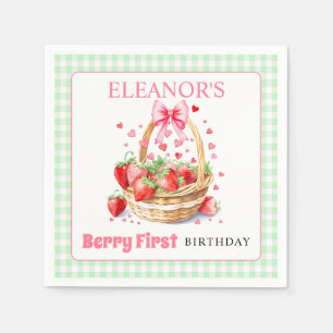 Erdbeeren Minze Gingham Berry Erster Geburtstag Serviette