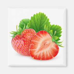 Erdbeeren mit Blättern schneiden Magnet