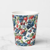 Erdbeeren mit Blaubeeren und Schmetterlingen Pappbecher (Rückseite)