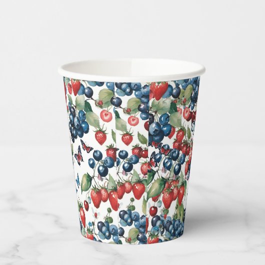 Erdbeeren mit Blaubeeren und Schmetterlingen Pappbecher (Links)