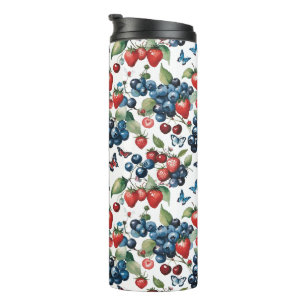 Erdbeeren mit Blaubeeren und Schmetterlingen Thermosbecher