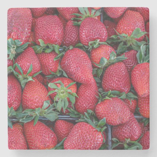 Erdbeeren mit grünen Blätter Steinuntersetzer (Vorderseite)