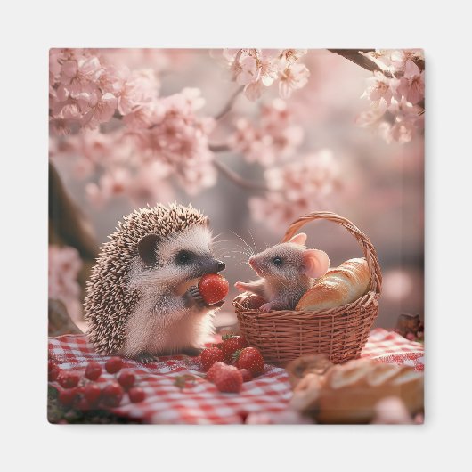 Erdbeeren mit Igel und Maus - Picnic Magnet (Vorne)