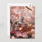 Erdbeeren mit Igel und Maus - Picnic Postkarte (Vorne/Hinten)