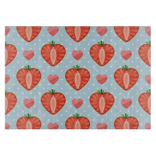 Erdbeeren mit Polka-Punkten und Herz Schneidebrett (Vorderseite)
